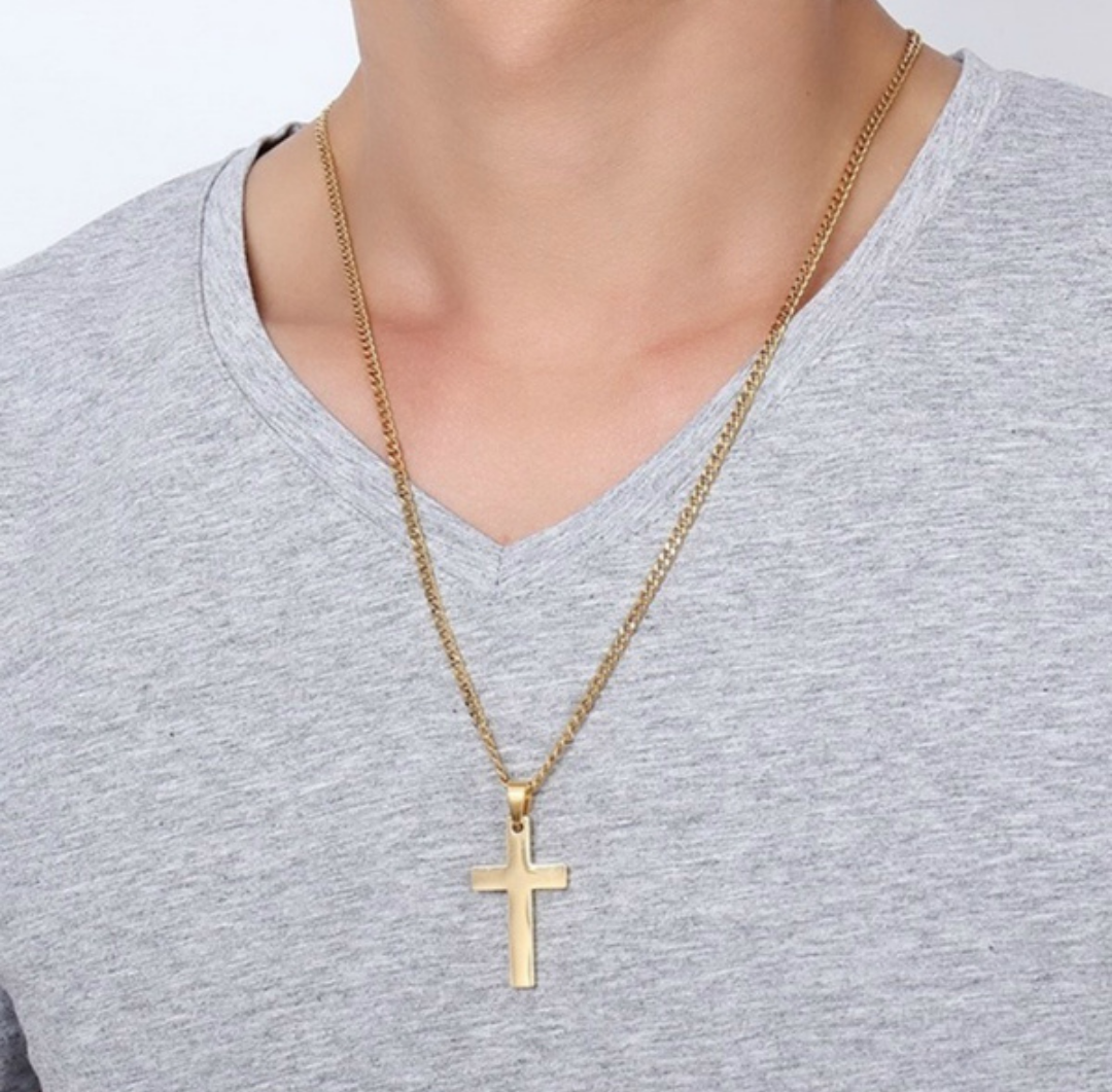 Men’s gold tone cross necklace