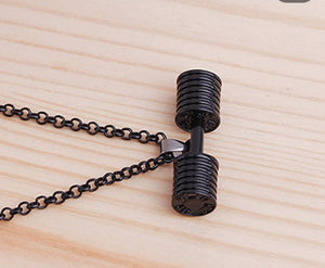 "Gym Head" glossy black dumbbell necklace