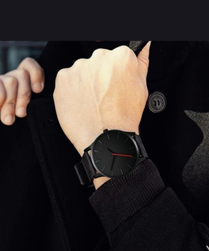 Men's Matte Black on Black watch with red dial