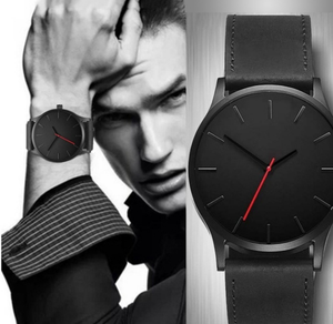 Men's Matte Black on Black watch with red dial