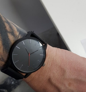 Men's Matte Black on Black watch with red dial