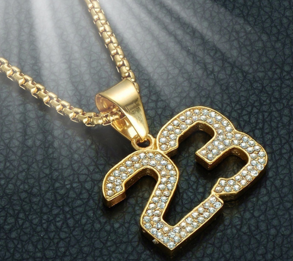 #23 Bling Lebron/Jordan Greatness necklace in gold tone