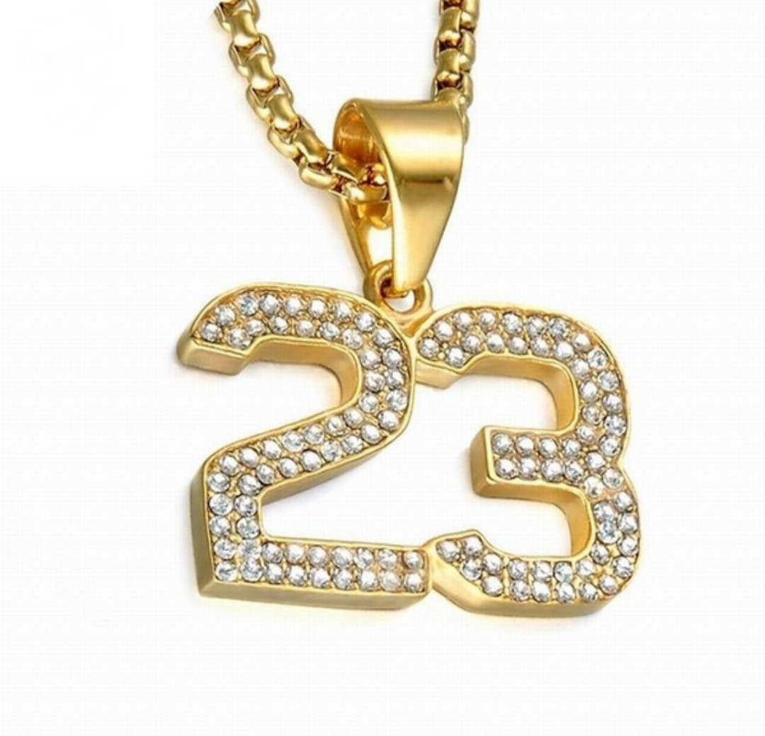 #23 Bling Lebron/Jordan Greatness necklace in gold tone