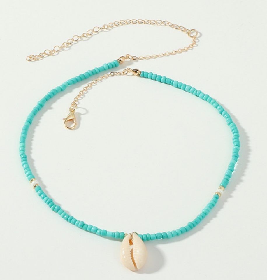 Turquoise rice beads shell necklace