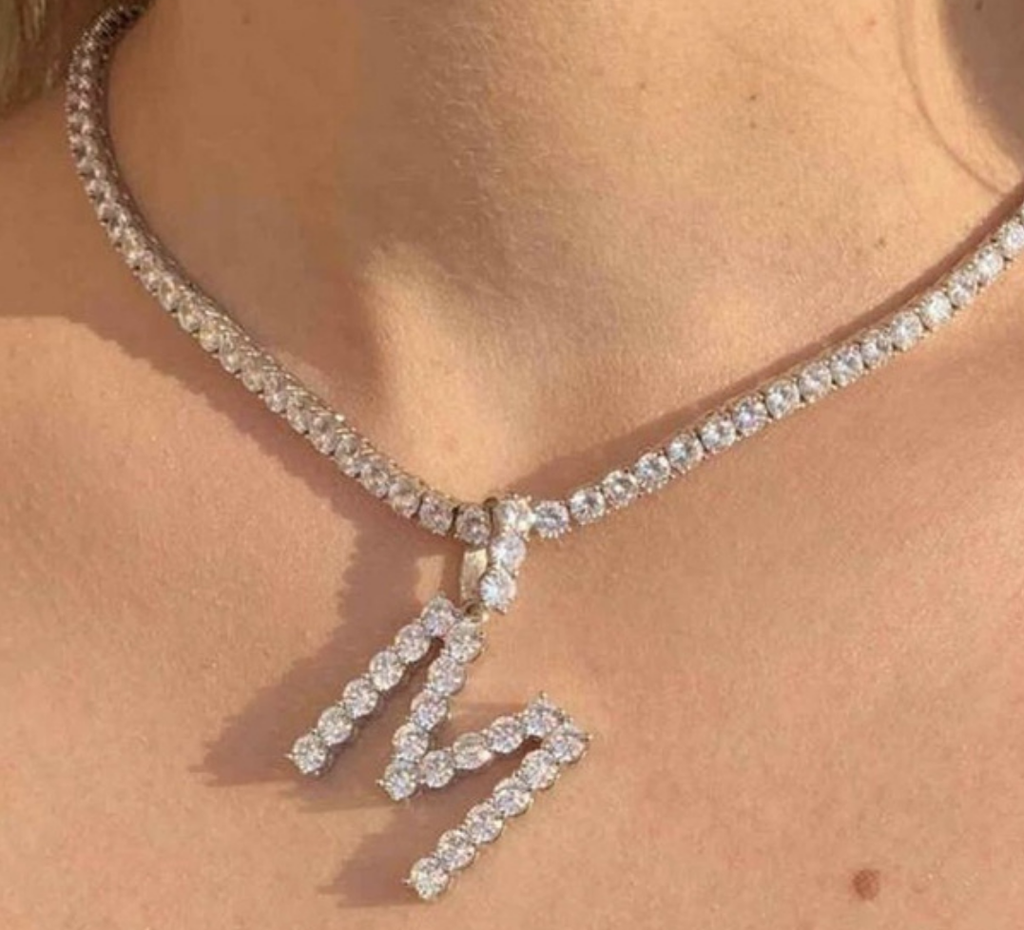 Letter "M" rhinestone Bling necklace