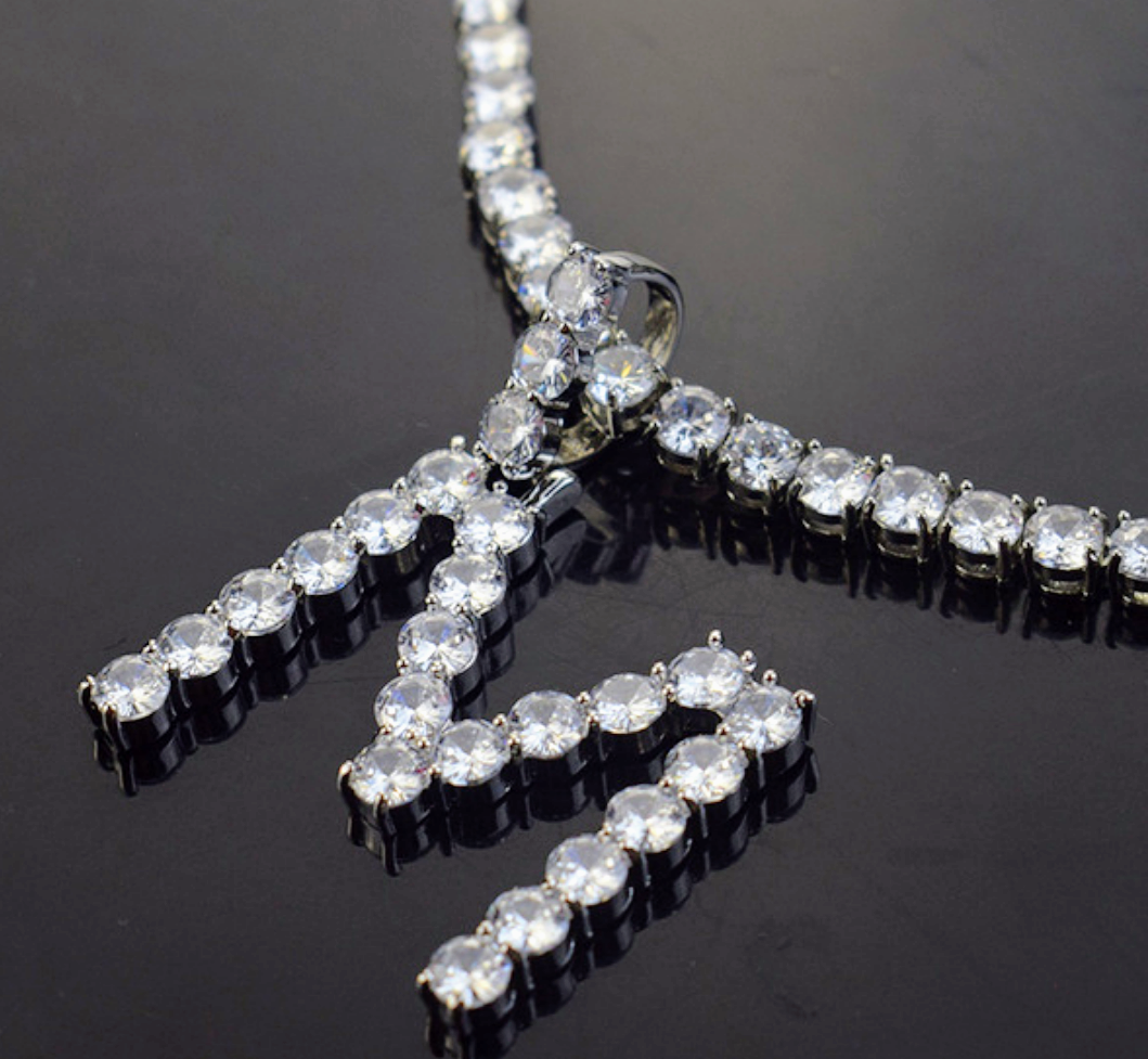 Letter "M" rhinestone Bling necklace