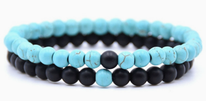 2 pc set Natural Stone bracelet set. Turquoise & Black