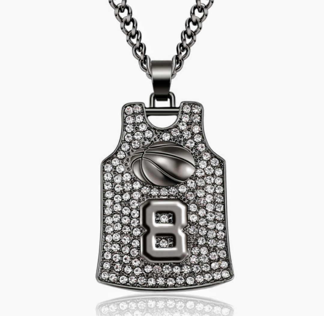 Rookie Kobe #8 bling basketball necklace. Smokey Gray.