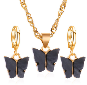 "Black Butterfly" necklace and earrings set