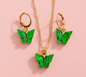 Emerald Green Butterfly Necklace & Earrings set