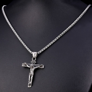 Vintage Jesus Christ On the Cross necklace. Silver tone