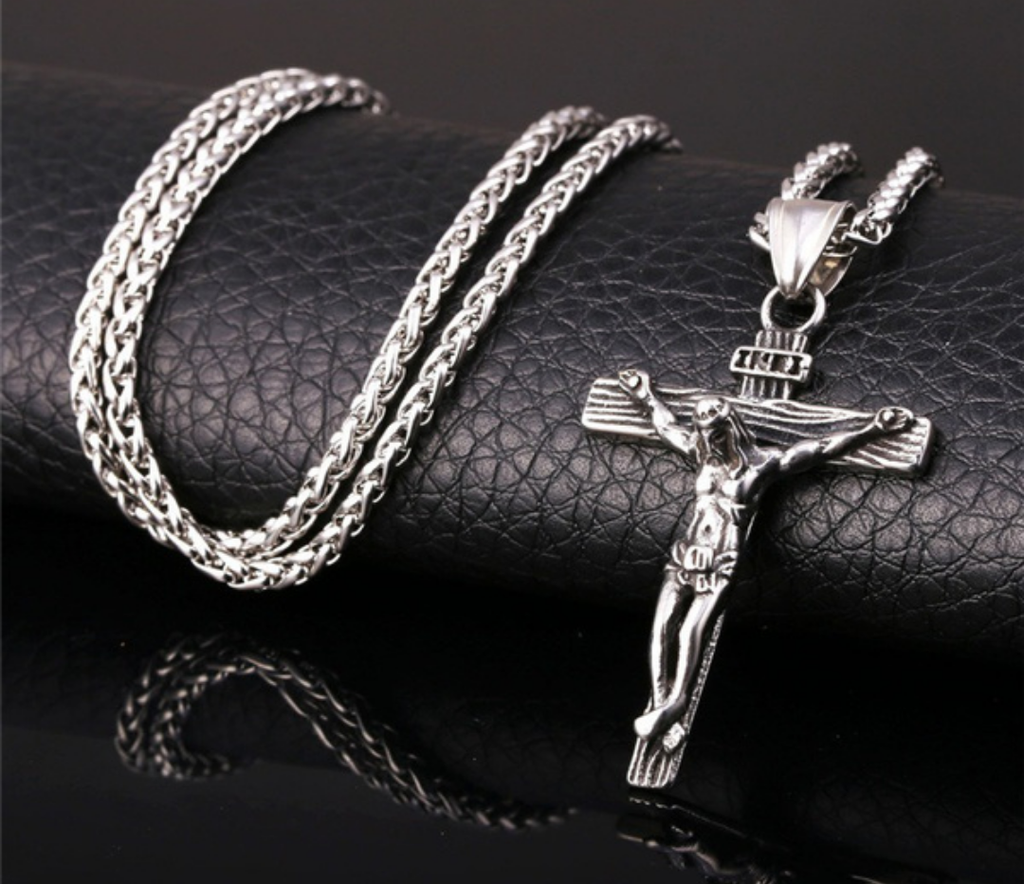 Vintage Jesus Christ On the Cross necklace. Silver tone