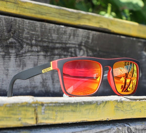 Men's Orange polarized mirror sunglasses. UV400 protection.