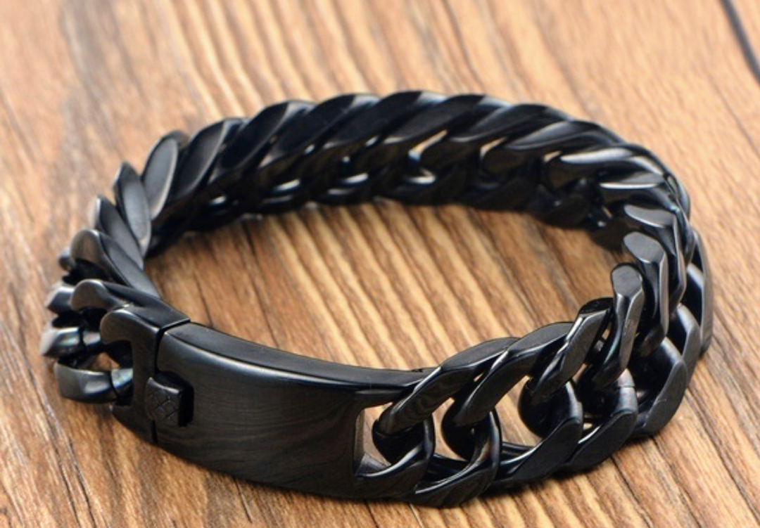 Men's matte black link bracelet