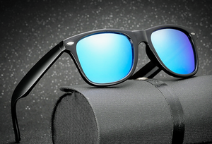 Electric Blue polarized mirror sunglasses. UV400 protection.