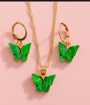 Emerald Green Butterfly Necklace & Earrings set