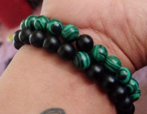 2 piece Couple's Emerald green & black bead bracelet set.