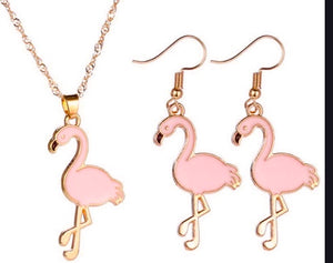 “Pretty in Pink” Pink Flamingo Necklace & Earrings set