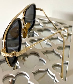 “Retro Cools” Gold trim Smokey Black Aviator Sunglasses