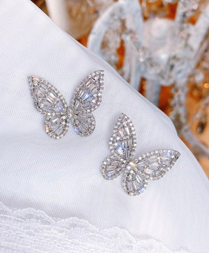 Dainty crystal rhinestone butterfly stud earrings