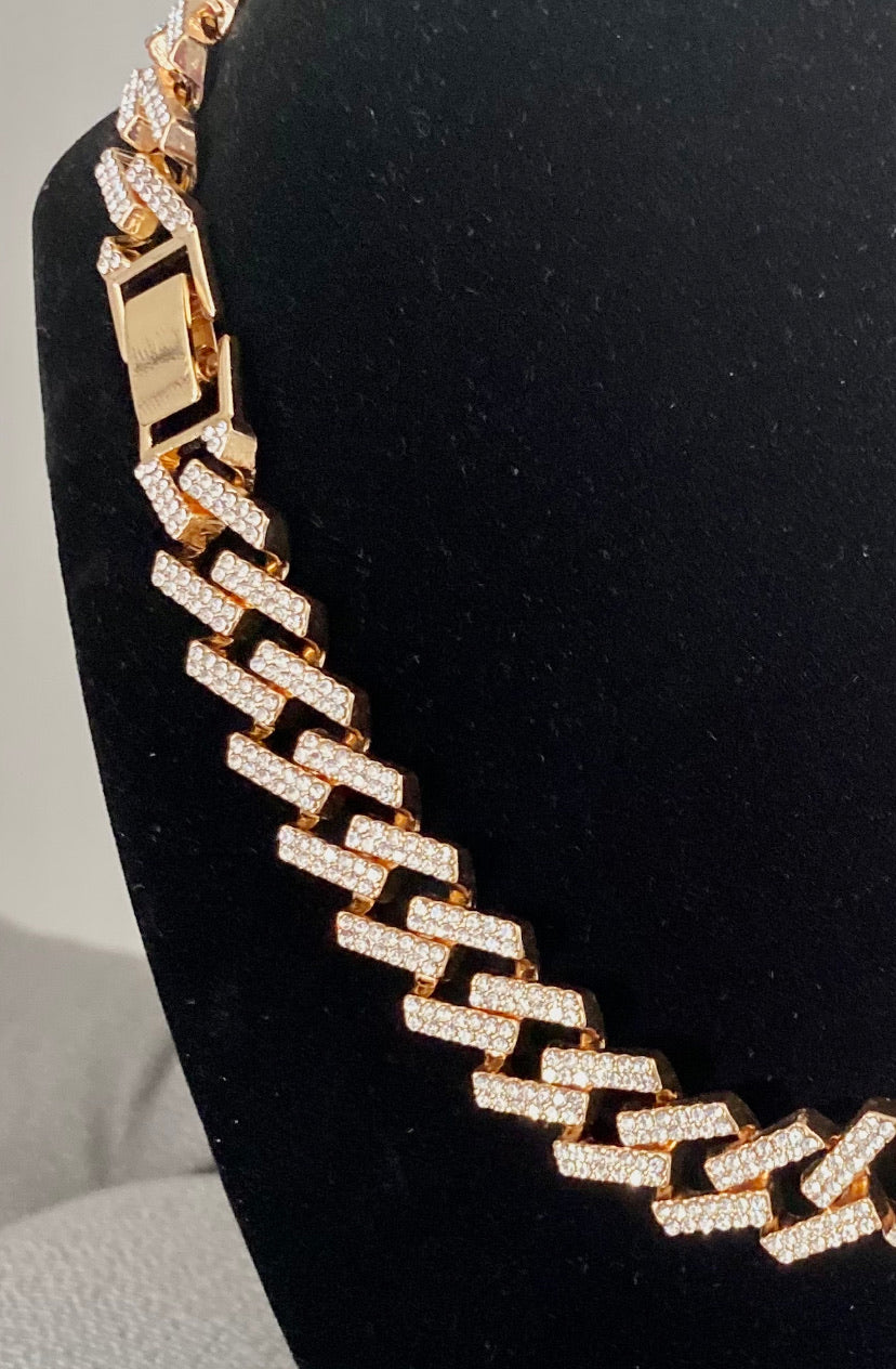 18” Iced Out Cuban Link Chain in Rose Gold