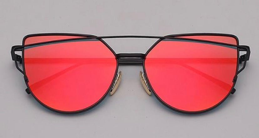 “Red Rum” Cat Eyed Mirror Sunglasses