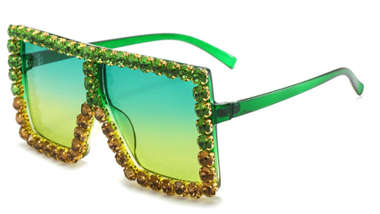 Money Green Bling. Oversized Green & Rose Gold Rhinestone Sunglasses