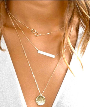 Delicate 3 layered bar & infinity loop goldtone necklace