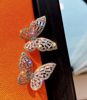 Dainty crystal rhinestone butterfly stud earrings