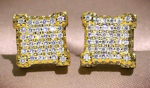 "Squared Off" cubed rhinestone earrings set in gold tone.