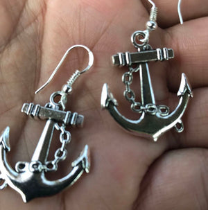 Brilliant Silver tone Dangle Anchor Earrings