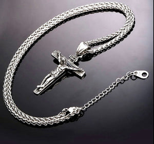 Vintage Jesus Christ On the Cross necklace. Silver tone