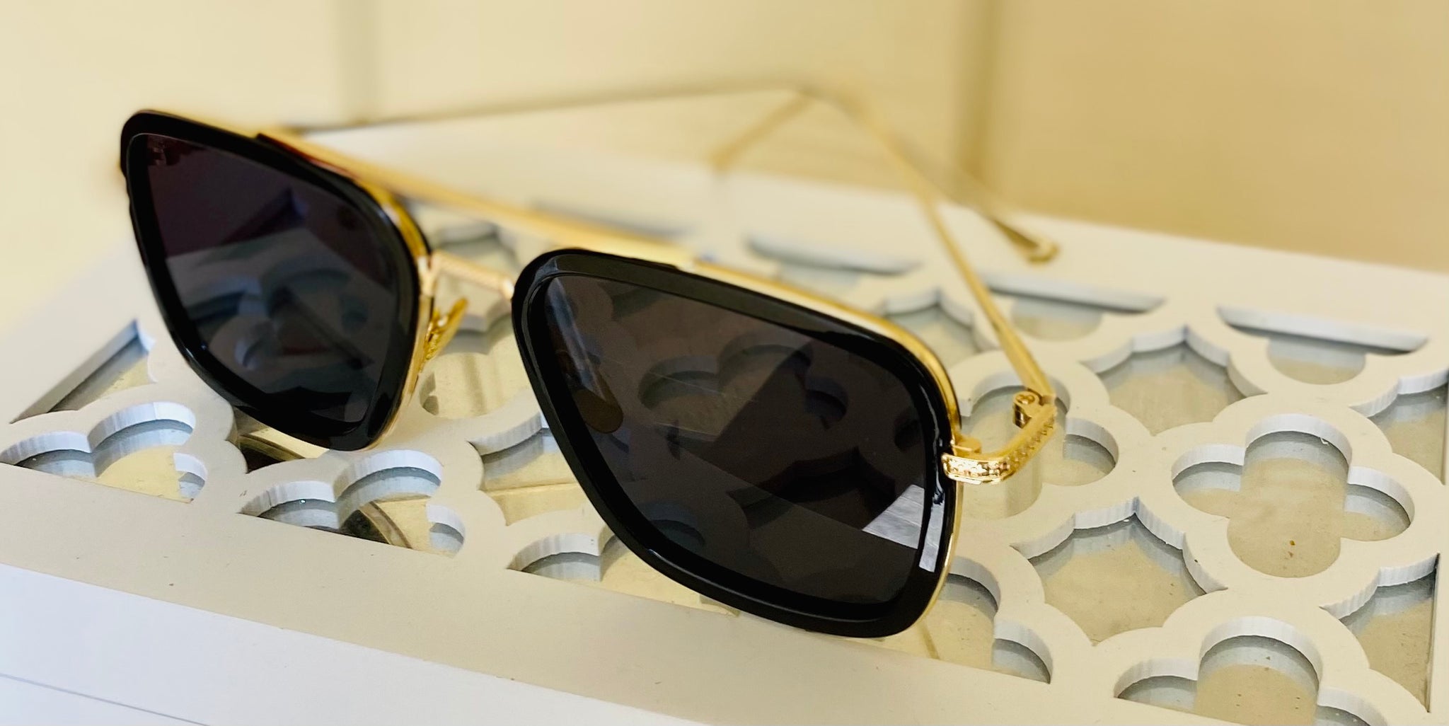 “Retro Cools” Gold trim Smokey Black Aviator Sunglasses