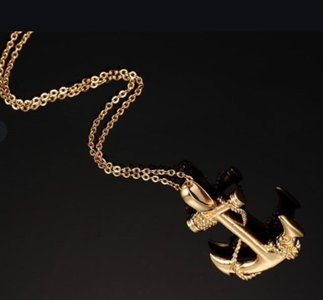 Men's handsome gold tone anchor necklace