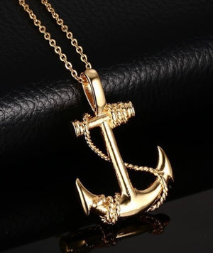 Men's handsome gold tone anchor necklace