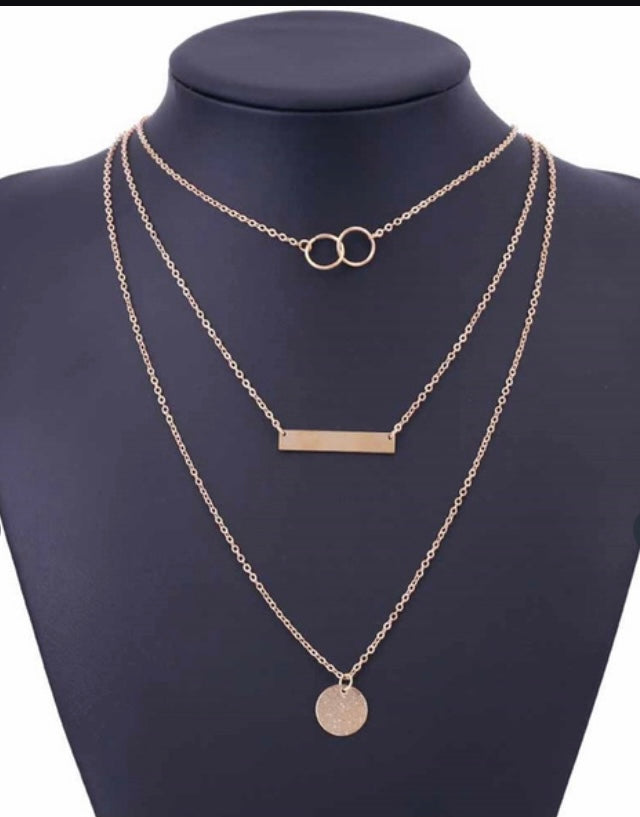 Delicate 3 layered bar & infinity loop goldtone necklace