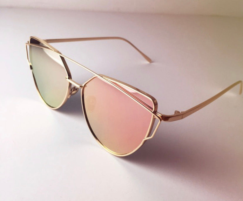 “Pink Ice” Rose Gold Cat Eyed Sunglasses