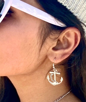 Brilliant Silver tone Dangle Anchor Earrings