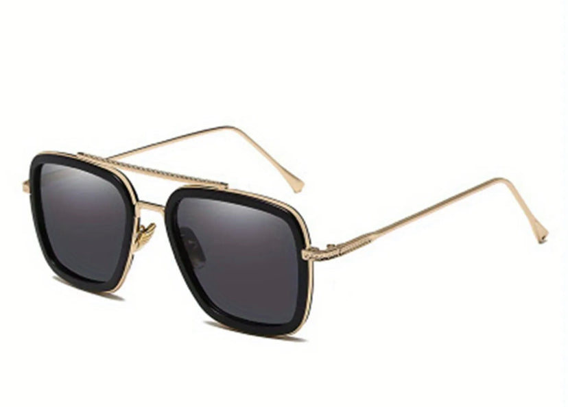 “Retro Cools” Gold trim Smokey Black Aviator Sunglasses