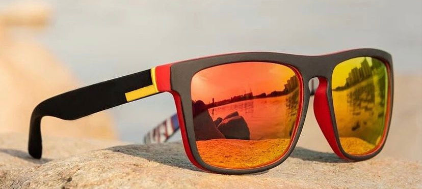 Men's Orange polarized mirror sunglasses. UV400 protection.