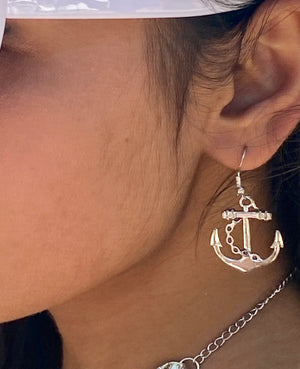 Brilliant Silver tone Dangle Anchor Earrings