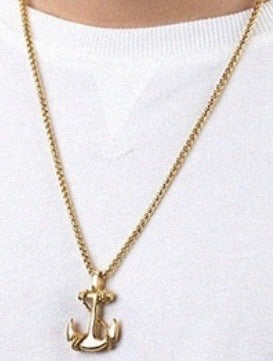 Men's handsome gold tone anchor necklace