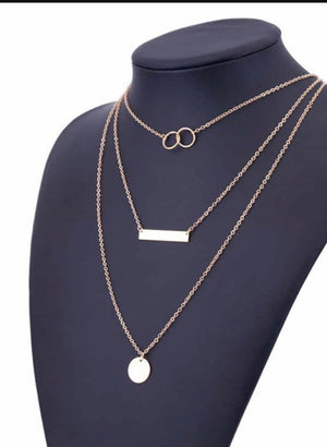 Delicate 3 layered bar & infinity loop goldtone necklace