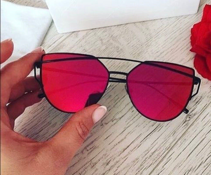 “Red Rum” Cat Eyed Mirror Sunglasses