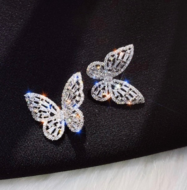 Dainty crystal rhinestone butterfly stud earrings