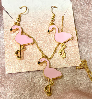 “Pretty in Pink” Pink Flamingo Necklace & Earrings set