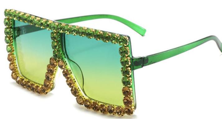 Money Green Bling. Oversized Green & Rose Gold Rhinestone Sunglasses