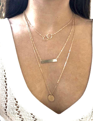 Delicate 3 layered bar & infinity loop goldtone necklace