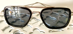 “Retro Cools” Silver trim Smokey Black Aviator Sunglasses